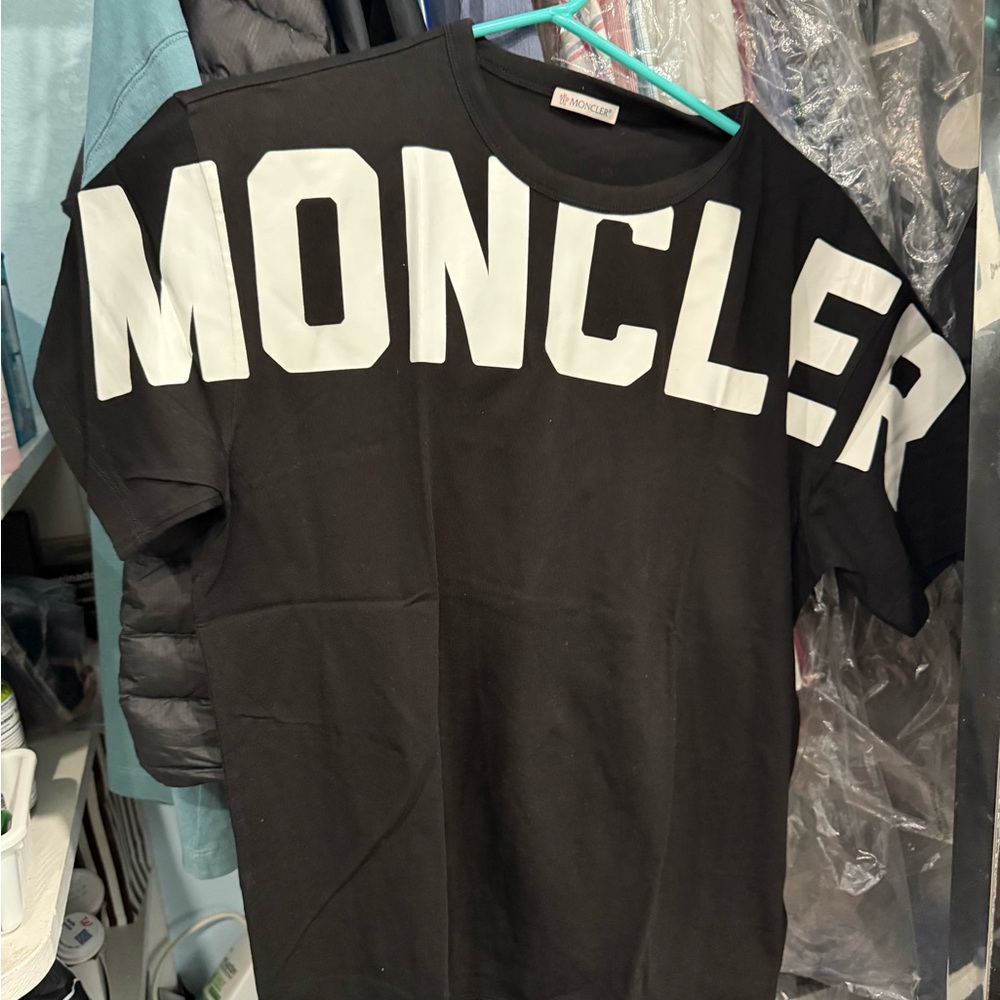 Moncler Black Tee with White Lettering